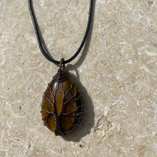 Tigers Eye Natural Crystal Stone Pendant Necklace