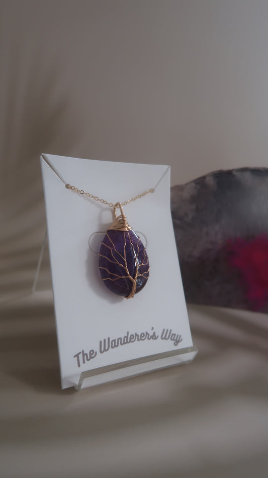 Amethyst Natural Stone Tree Of Life Pendant Necklace