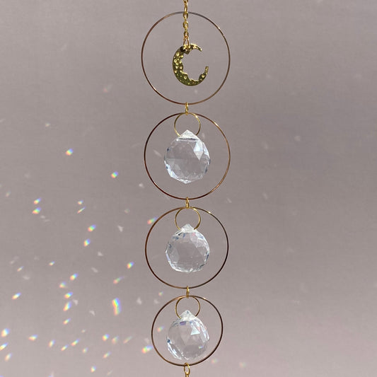 Sun Catcher With 3 Crystal Balls and Moon Pendant